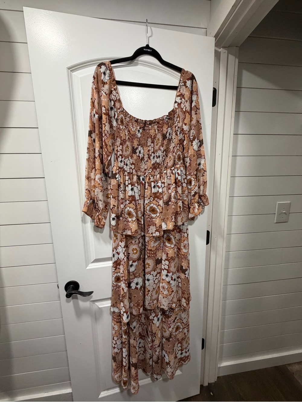 Pink Lily Brown Floral Tiered Maxi Dress